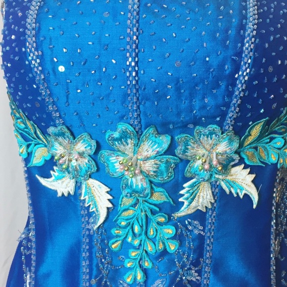 Handmade Royal Blue Beaded Strapless Bustier Corset - Picture 5 of 11